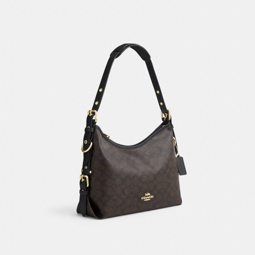 Coach Laurel Shoulder Bag With Buckles Gold/Walnut/Black