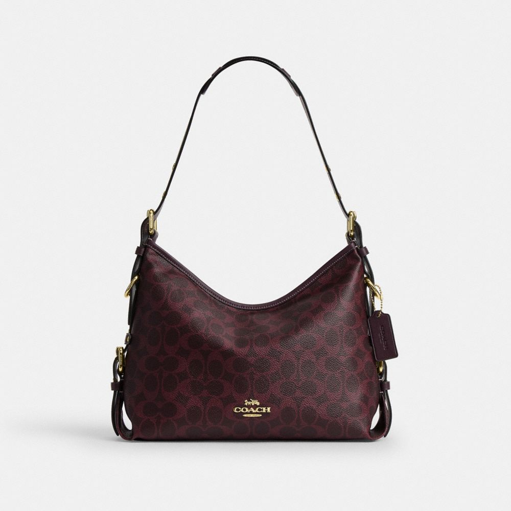 Coach Laurel Shoulder Bag With Buckles Gold/Black Currant