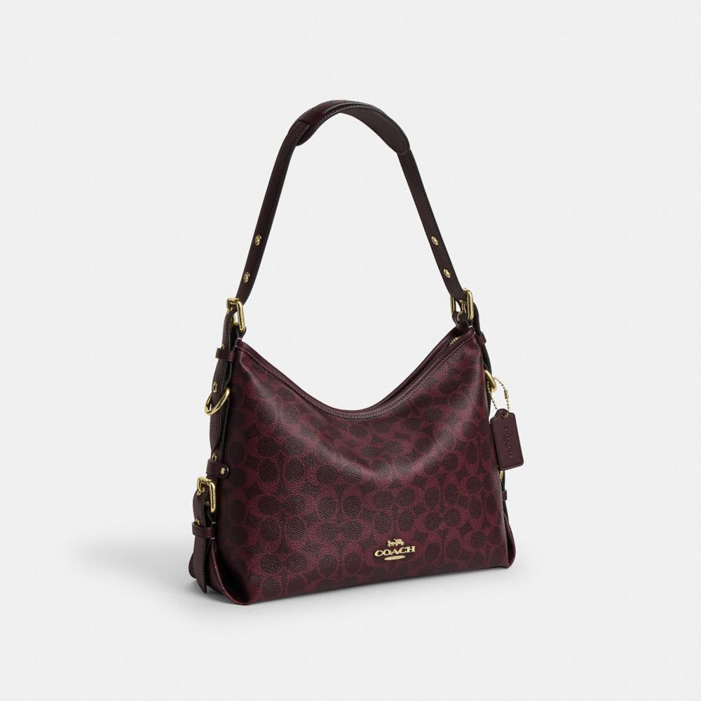 Coach Laurel Shoulder Bag With Buckles Gold/Black Currant