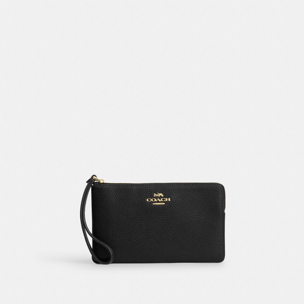 Coach Large Corner Zip Wristlet In Gold Hardware