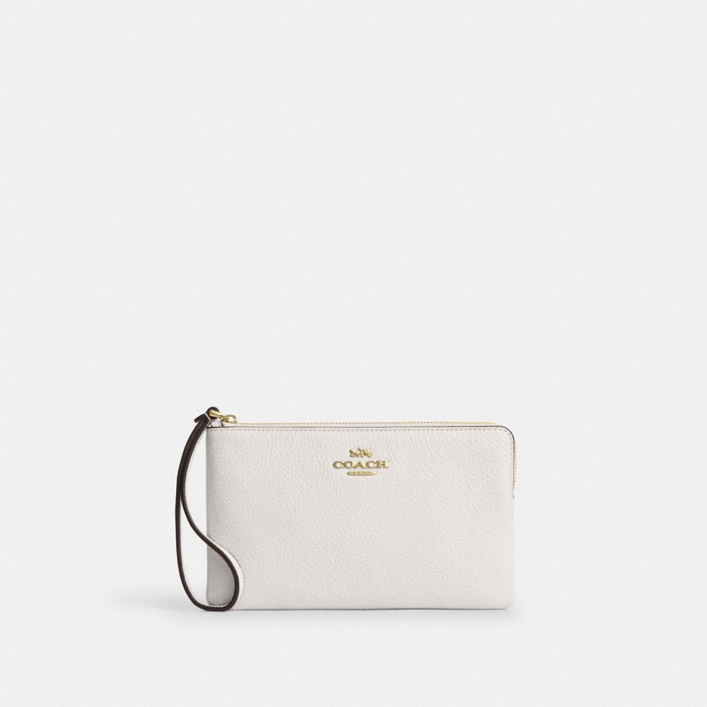 Coach Large Corner Zip Wristlet In Gold Hardware