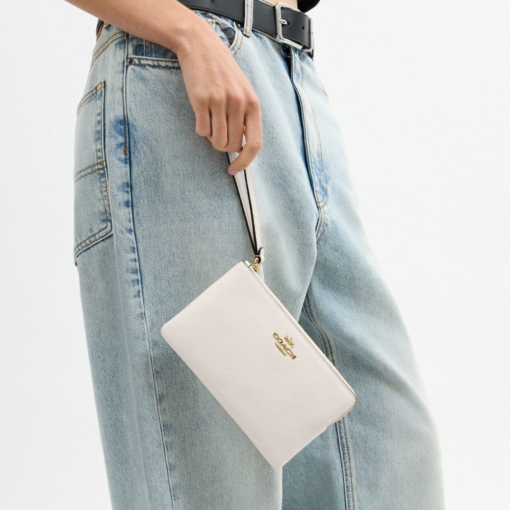 Coach Large Corner Zip Wristlet In Gold Hardware