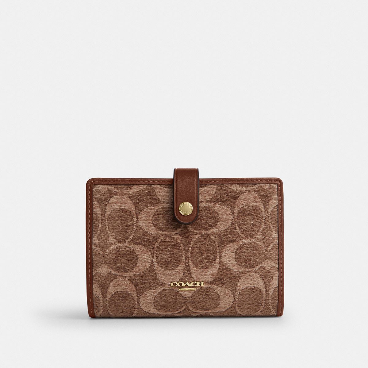 Coach 2-In-1 Wallet Signature Chenille Gold/Light Khaki/Vintage Brown front