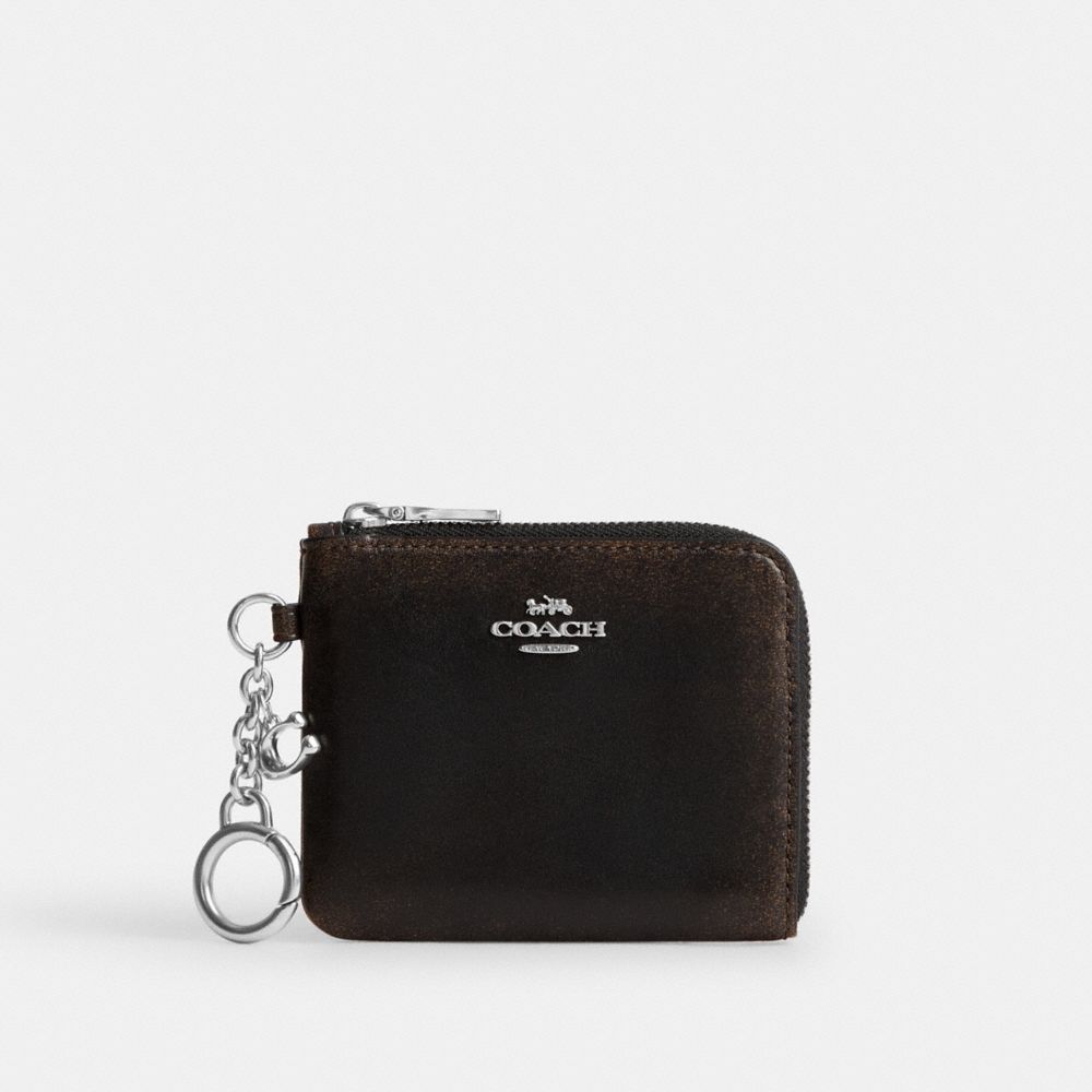 Coach Small Corner Zip Wallet Loved Leather Silver/Black Brown