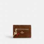 Coach Card Case With Charms Suede - Gold/Warm Brown