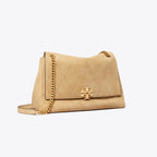 Tory Burch Charlie Quilted Suede Shoulder Bag - Stone