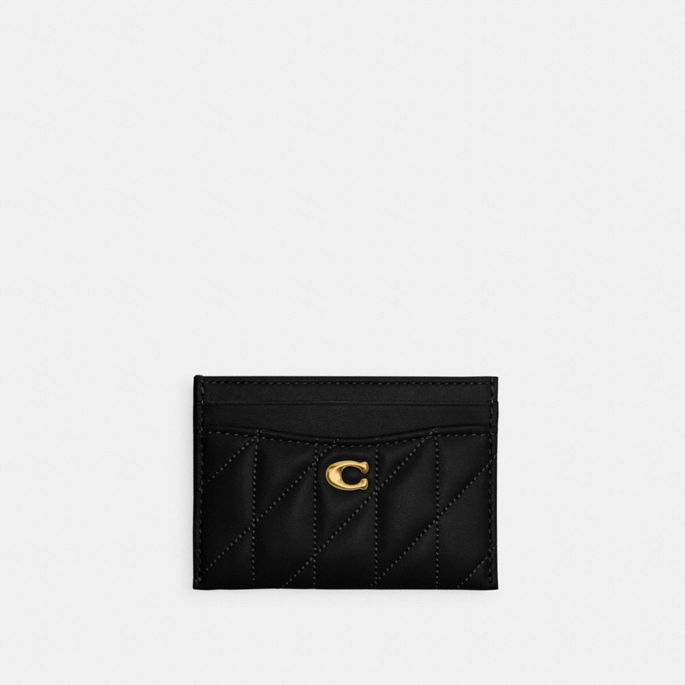 Coach Essential Card Case With Pillow Quilting - Leather Brass/Black