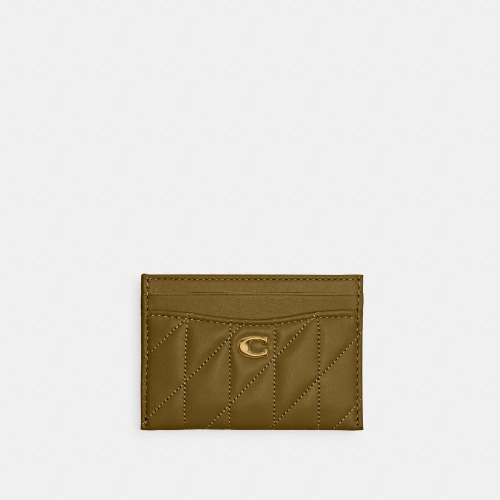 Coach Essential Card Case With Pillow Quilting - Leather Brass/Muted Olive