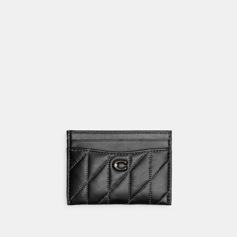 Coach Essential Card Case With Pillow Quilting - Leather Pewter/Black