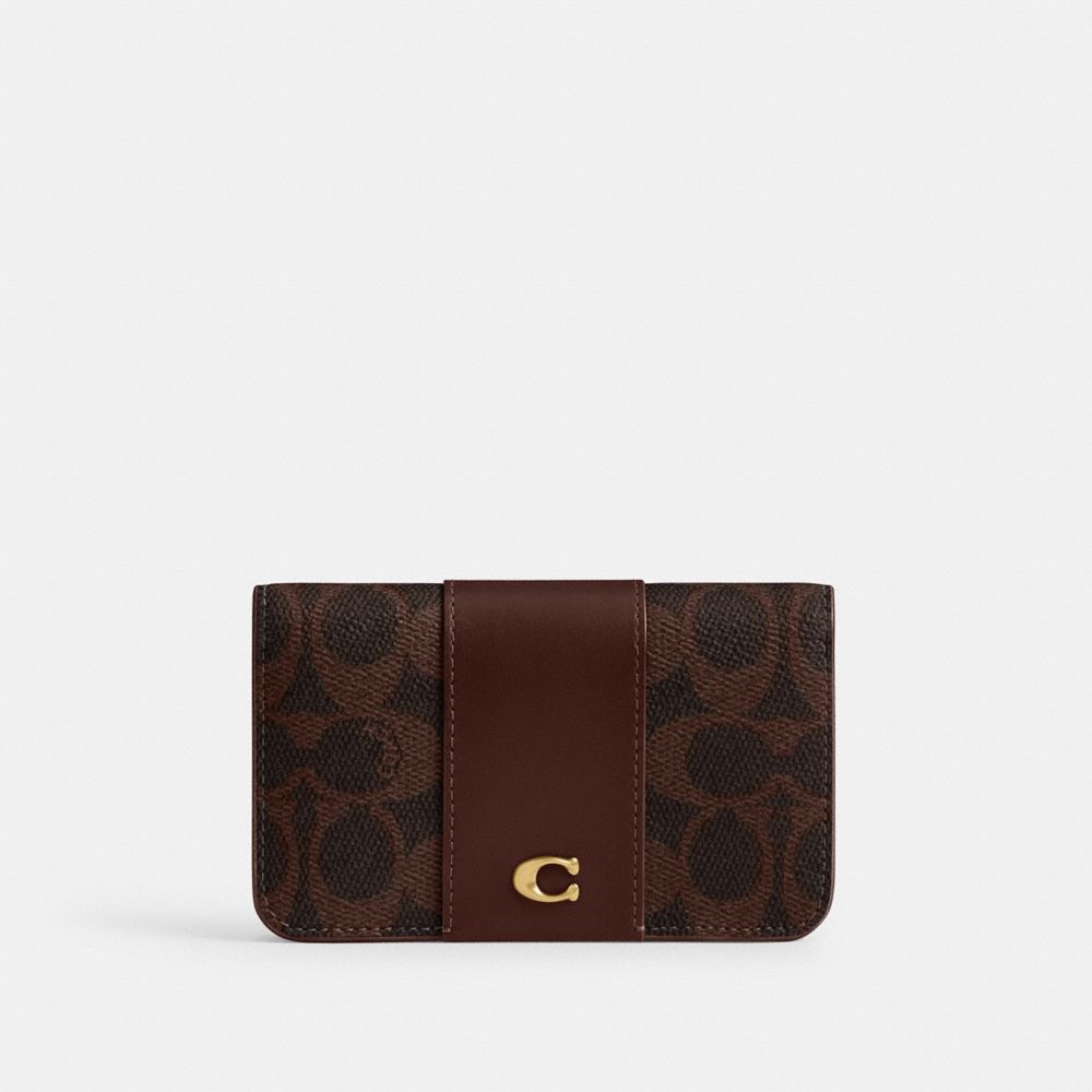 Coach Essential Slim Card Case Signature Canvas Brass/Maple