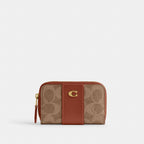 Coach Essential Small Zip Around Card Case - Signature Canvas Brass/Tan Caramel