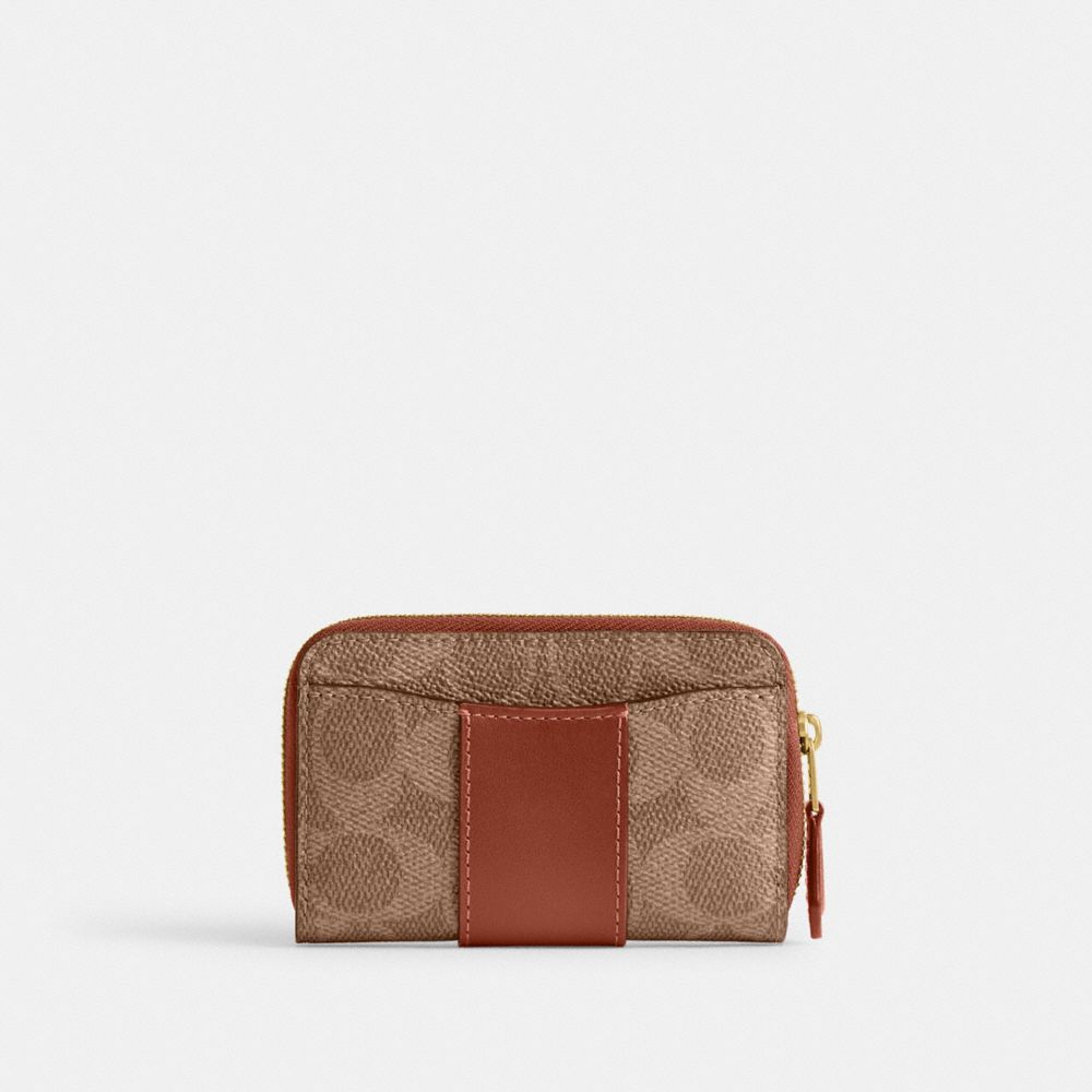 Coach Essential Small Zip Around Card Case - Signature Canvas Brass/Tan Caramel