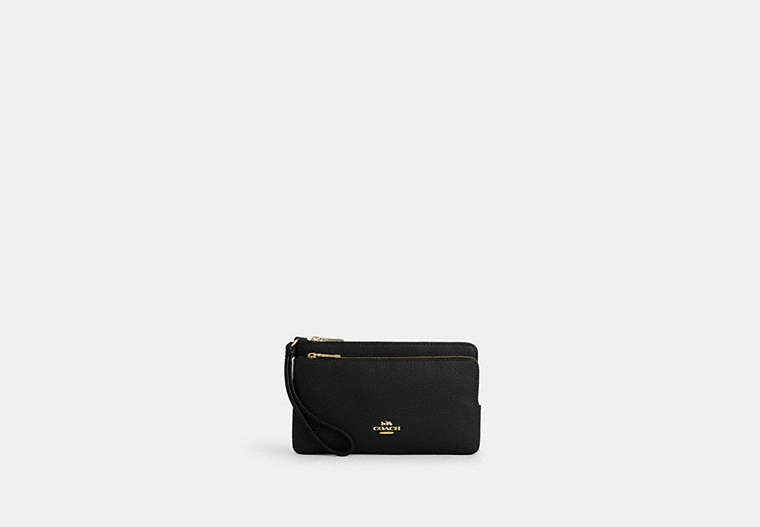 Coach Double Zip Wallet Pebbled Leather Gold/Black