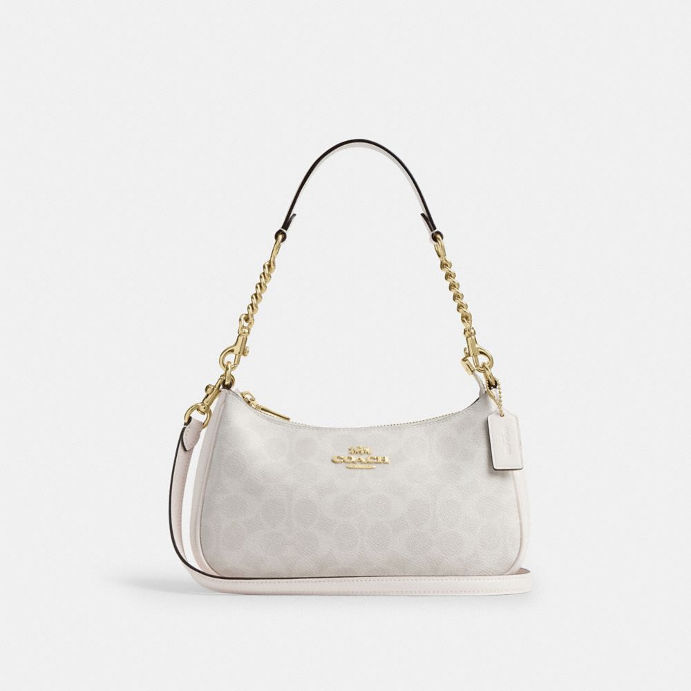 Coach Teri Shoulder Bag Signature Canvas Gold White Chalk