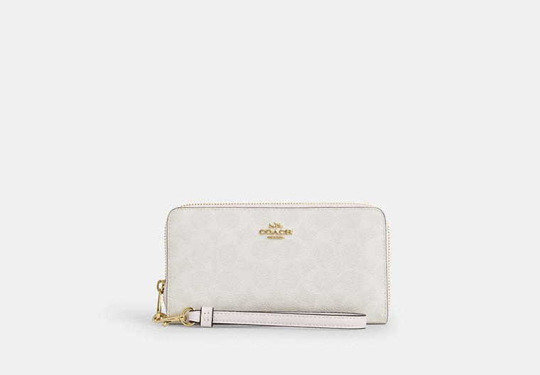 Coach Long Zip Around Wallet Signature Canvas Gold/White/Chalk