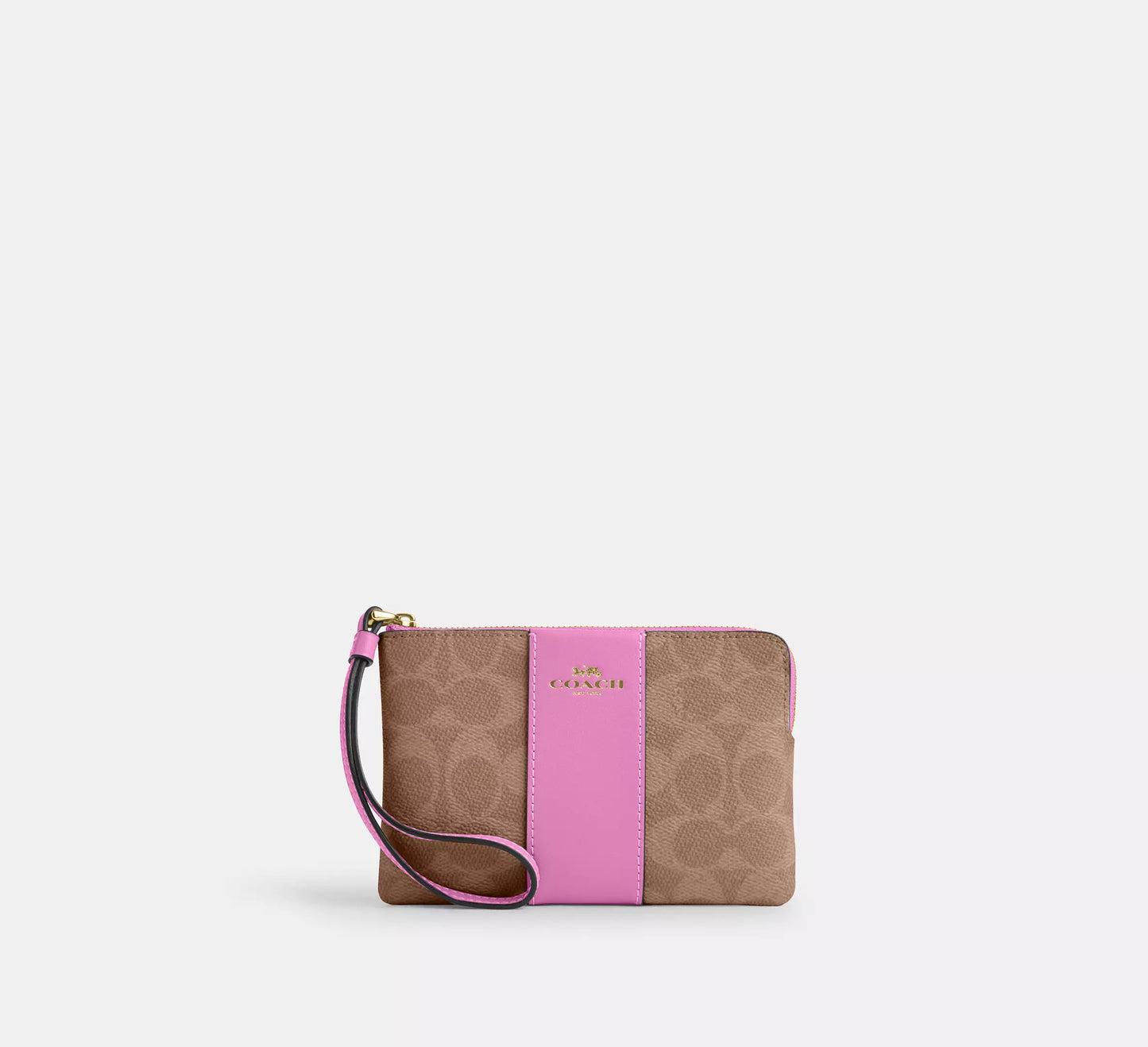 Coach Corner Zip Wristlet In Signature Canvas With Stripe