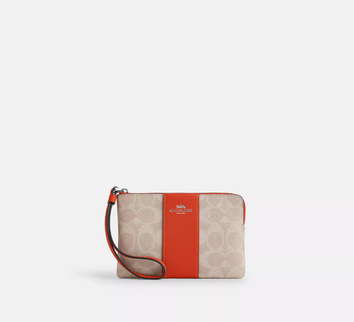 Coach Corner Zip Wristlet In Signature Canvas With Stripe