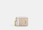Coach Zip Card Case Signature Canvas Gold/Sand/Chalk