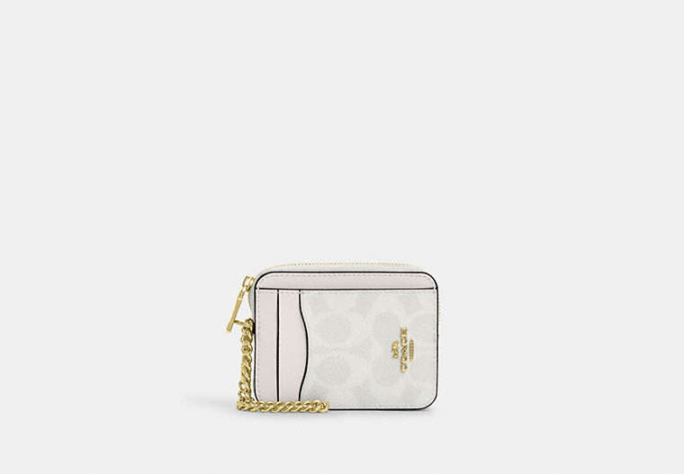Coach Zip Card Case Signature Canvas Gold/White/Chalk