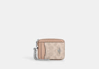 Coach Zip Card Case Signature Canvas Silver/Sand/Taupe