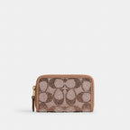 Coach Essential Small Zip Around Card Case - Crystal Signature Jacquard Brass/Mushroom