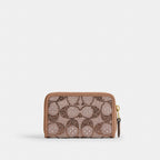 Coach Essential Small Zip Around Card Case - Crystal Signature Jacquard Brass/Mushroom