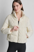 DKNY Women's Cable Knit Mock Neck Puffer Jacket