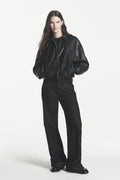 DKNY Women's Faux Leather Bubble Hem Jacket