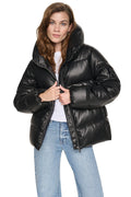 DKNY Women's Faux Leather Puffer Jacket