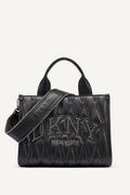 DKNY Hadlee Small Quilted Logo Tote - Black/Silver
