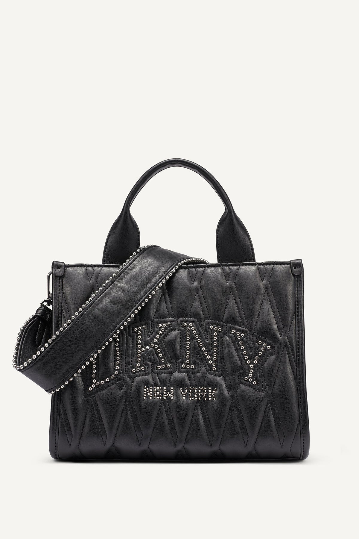 DKNY Hadlee Small Quilted Logo Tote - Black/Silver