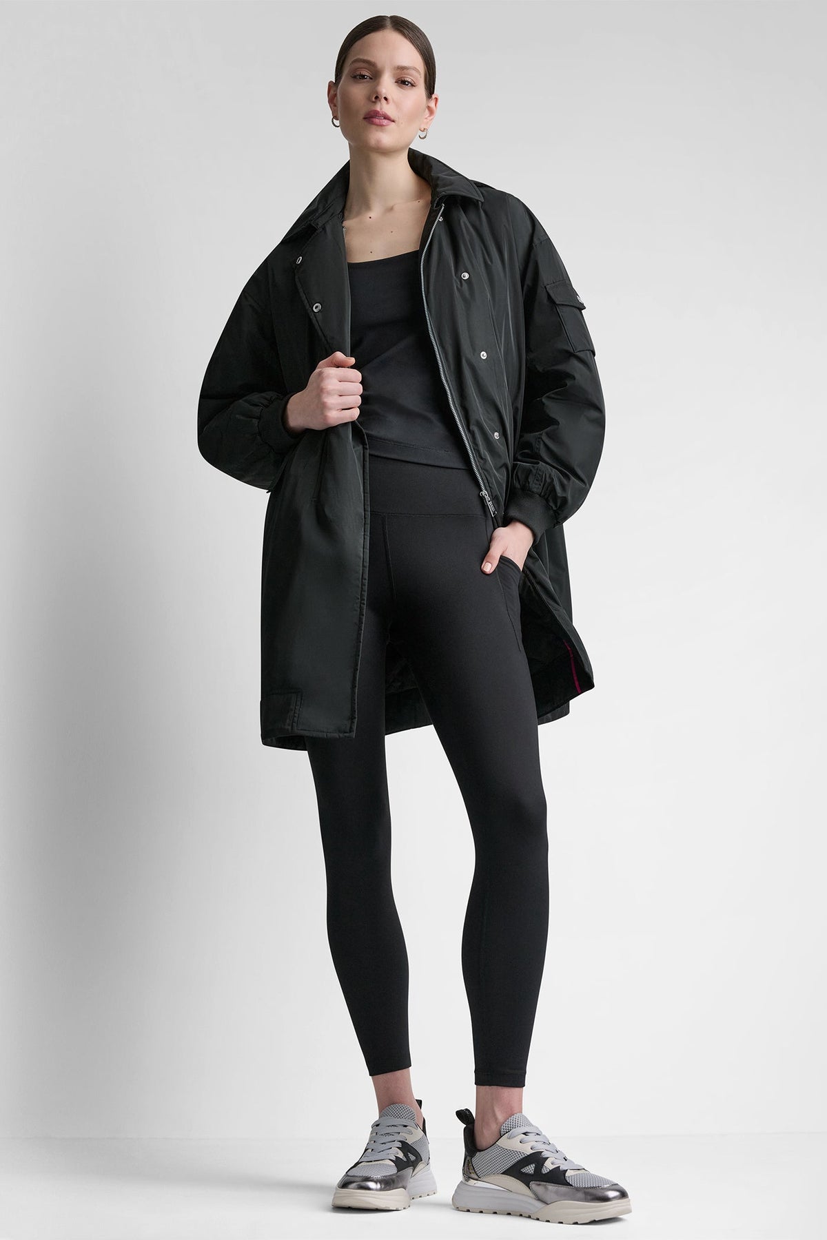 DKNY Women's Long Jacket with Removable Hood