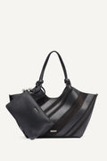 DKNY Paula Medium Striped Commuter Tote - Black/Silver