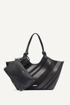 DKNY Paula Medium Striped Commuter Tote - Black/Silver