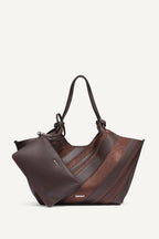 DKNY Paula Medium Striped Commuter Tote - Coffee Bean