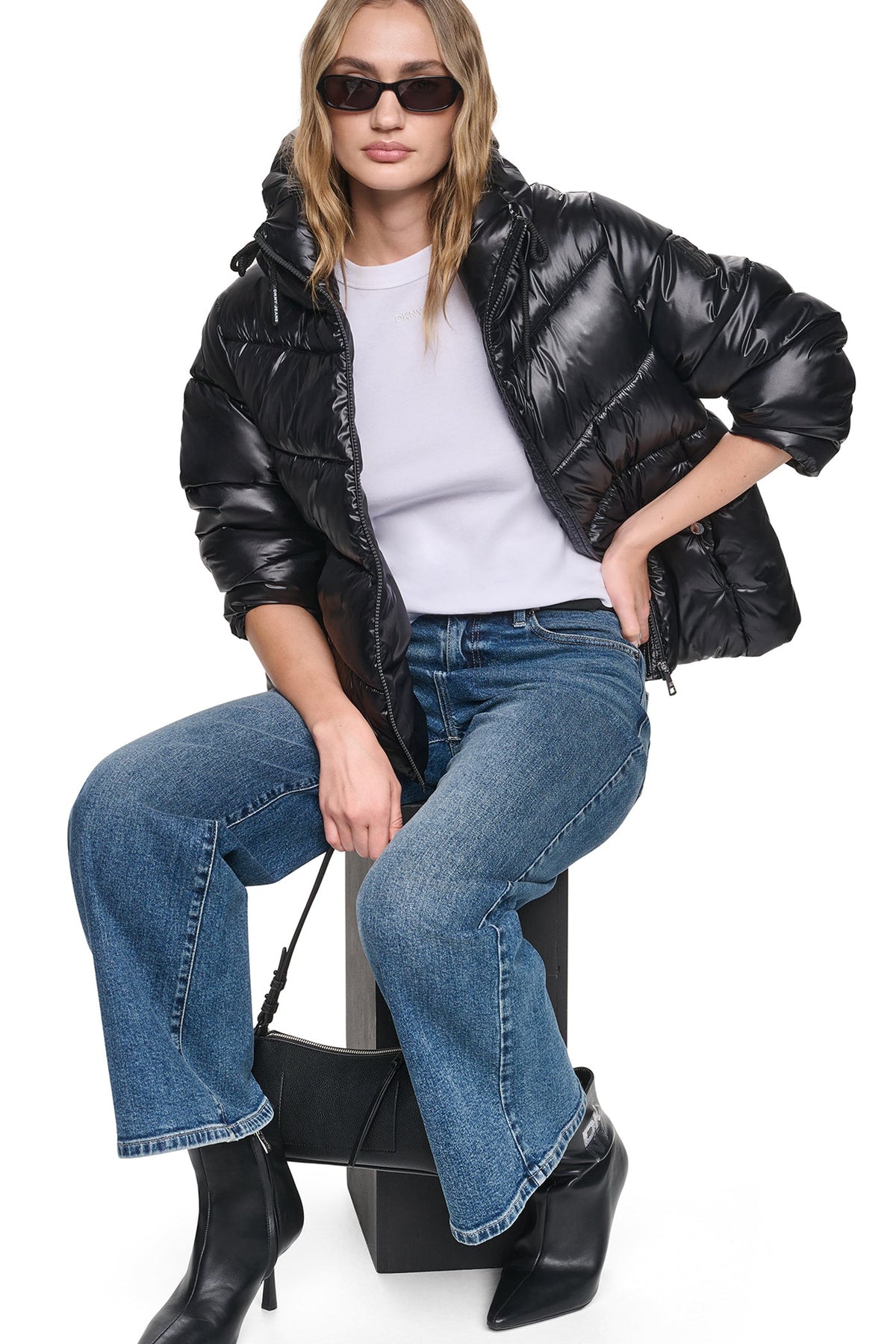 DKNY Women's Quilted Puffer with Drama Collar