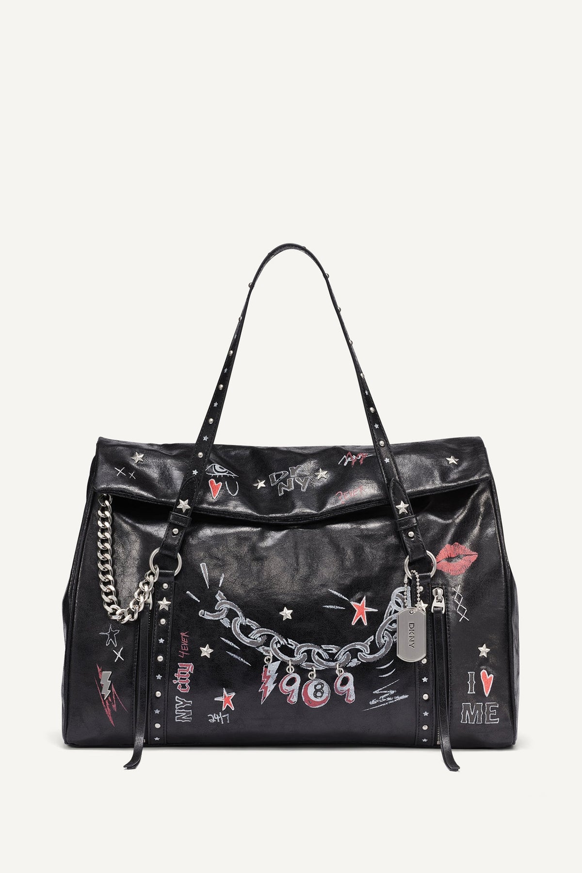 DKNY Skye Large Satchel - Black/Silver