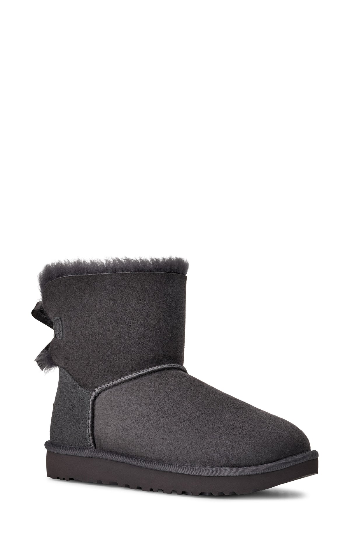 UGG Mini Bailey Bow II Genuine Shearling Bootie Obsidian