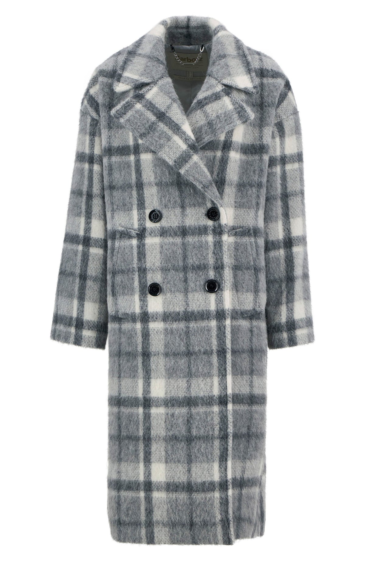 Barbour Fenella Tartan Double-Breasted Long Coat flat