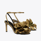 Flower Heeled Sandal - Olive Green