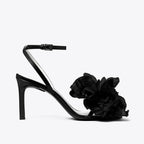 Flower Heeled Sandal - Perfect Black