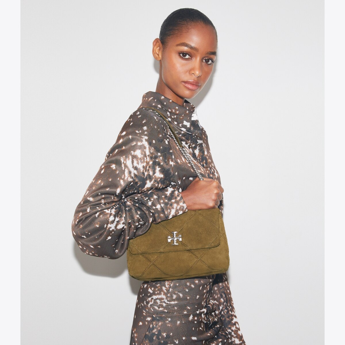 Tory Burch Kira Diamond Quilt Suede Shoulder Bag