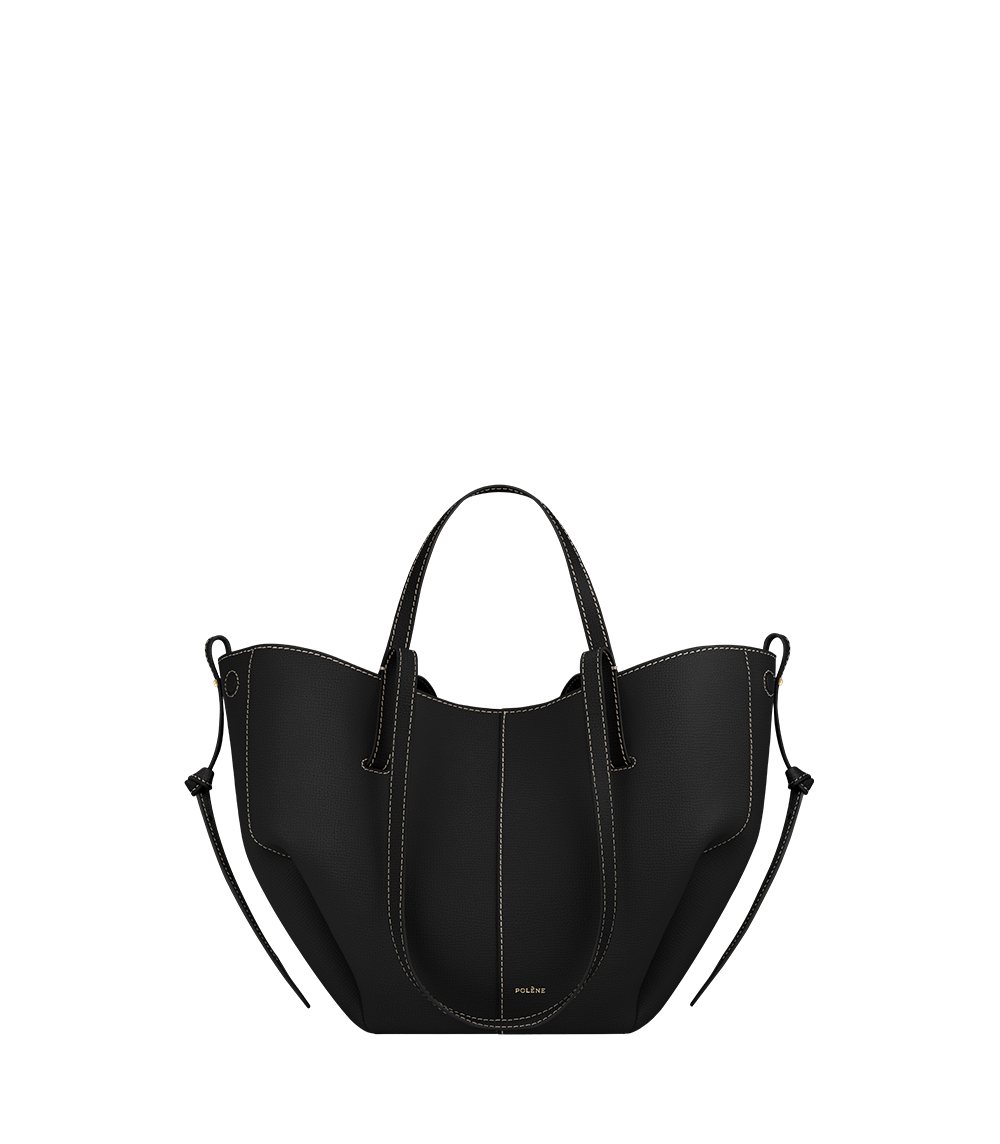 Polène Cyme Mini - Textured - Black with Ecru Stitching