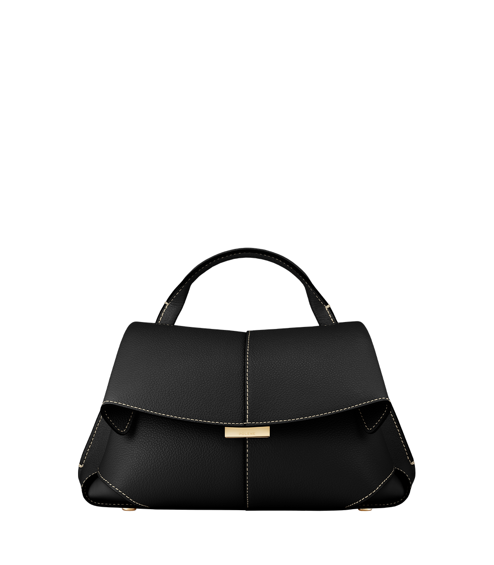 Polène Mokki Mini - Textured - Black with Ecru Stitching