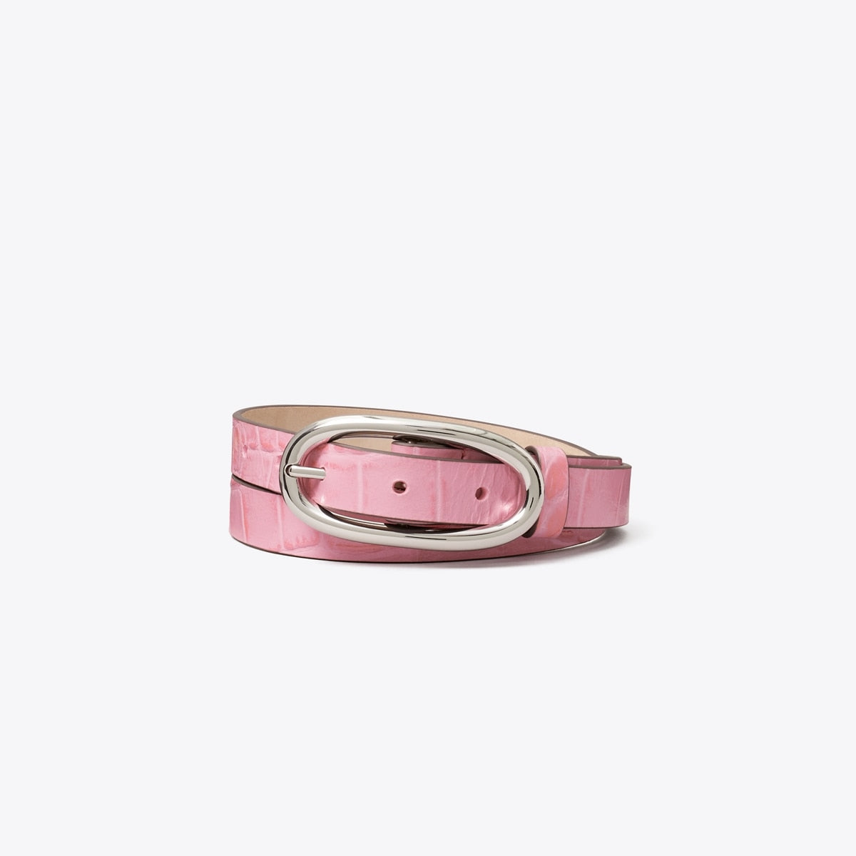 Tory Burch Pierced Embossed Croc Large Buckle Belt