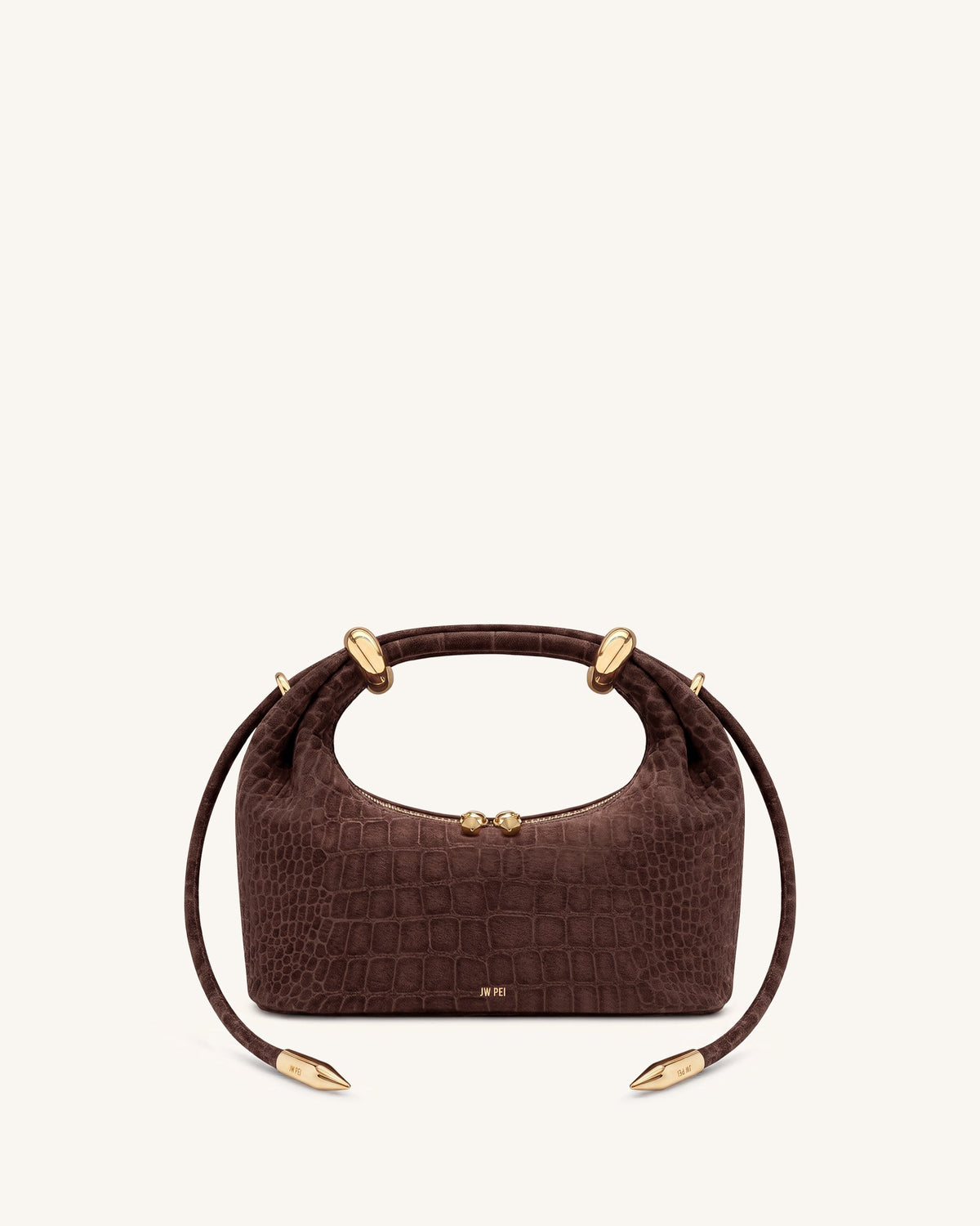 JW PEI Ellie Top Handle Bag - Faux Suede Croc Chocolate Brown