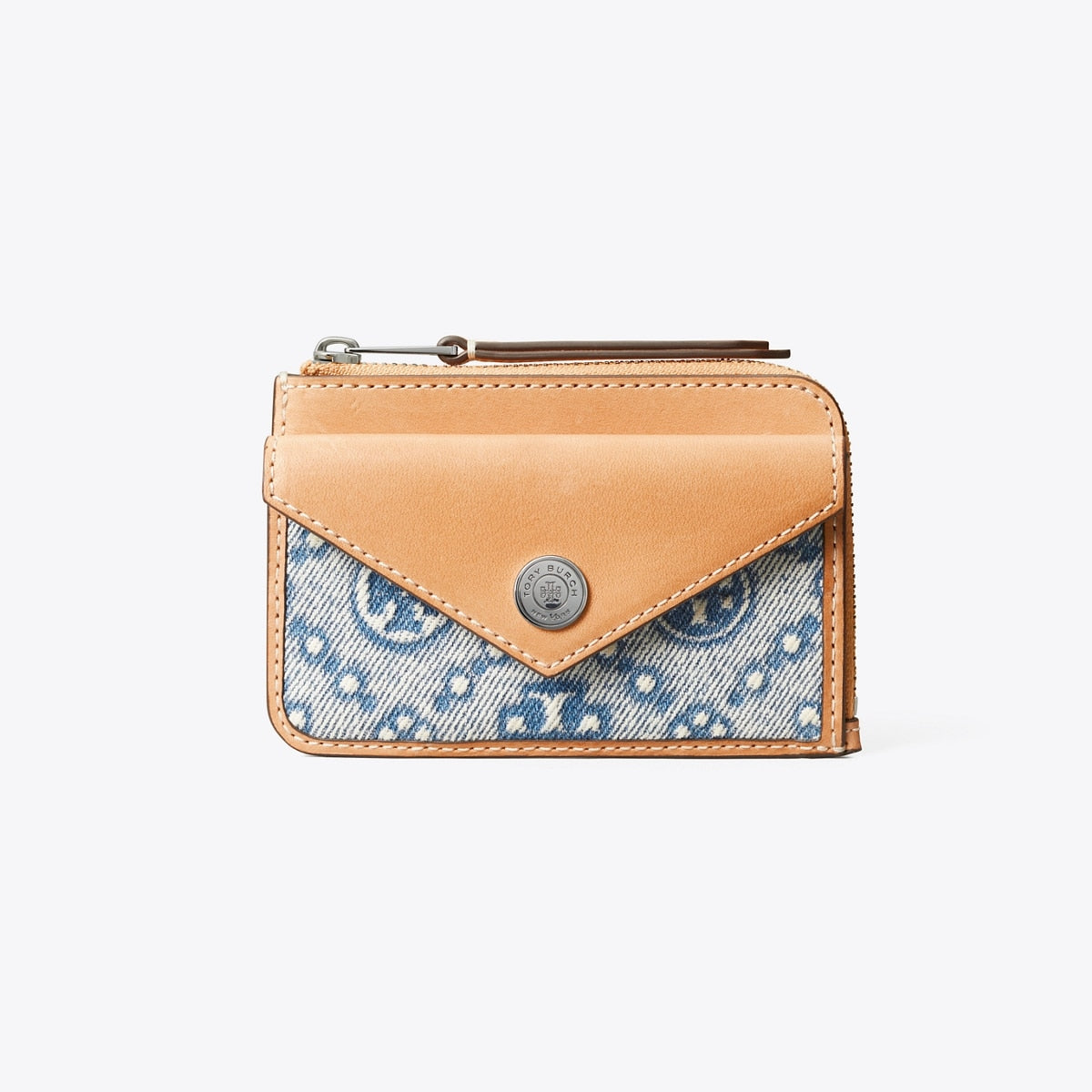 Tory Burch T Monogram Denim Zip Card Case