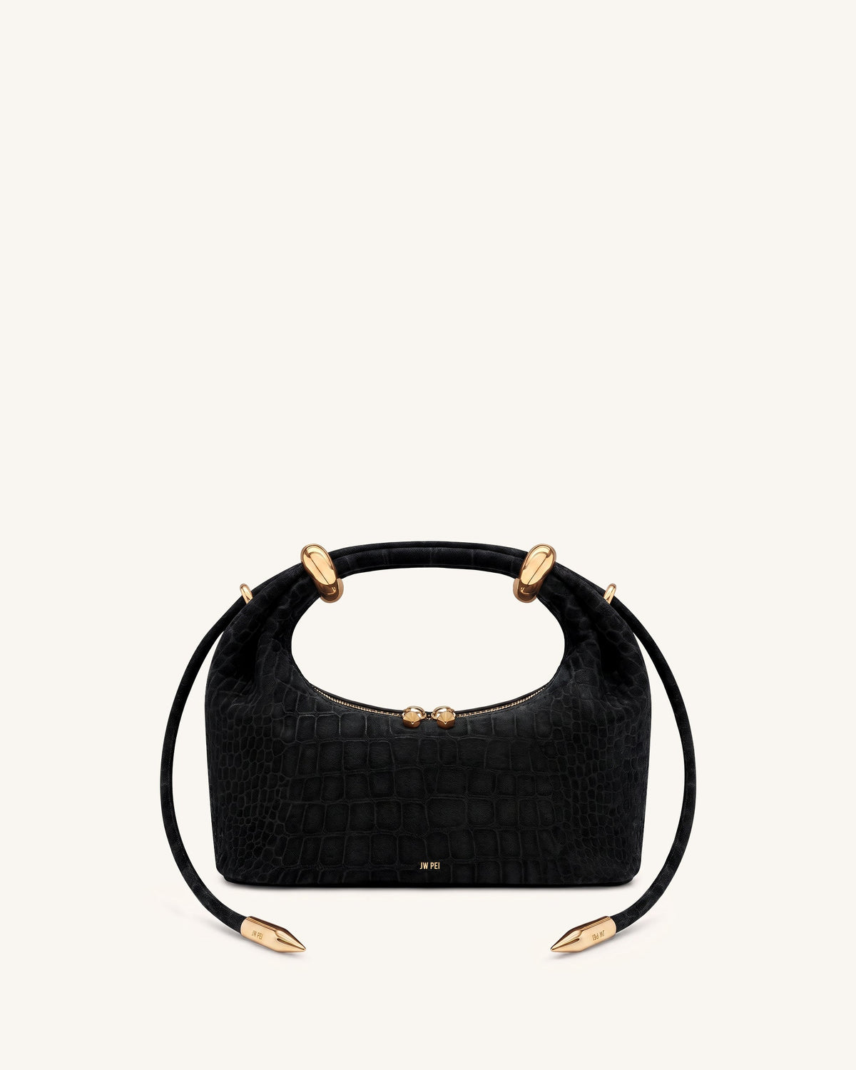 JW PEI Ellie Top Handle Bag - Faux Suede Croc Black